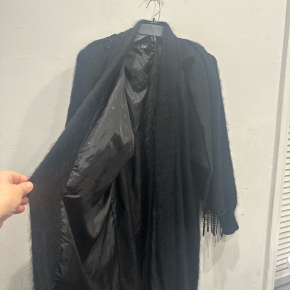 Venesha Angora Vintage Coat black built in lace scarf soft medium oversized - Picture 12 of 13